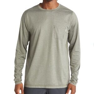 Vuori Men’s Tradewind Performance Long Sleeve Shirt Pocket Mineral Heather Green